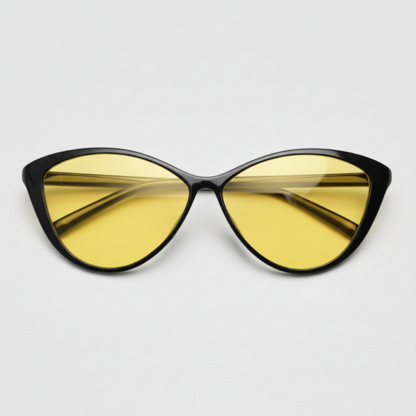 Carol Night Driving Glasses (Yellow Tint) - Glossy black Cat-eye TR90 Frame