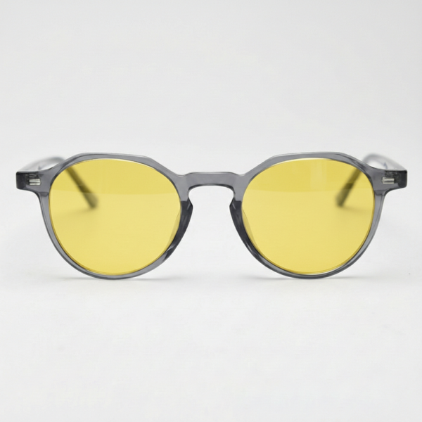 Cherry Night Driving Glasses (Yellow Tint) - Grey Geometric TR90 Frame