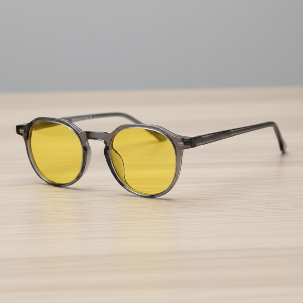 Cherry Night Driving Glasses (Yellow Tint) - Grey Geometric TR90 Frame