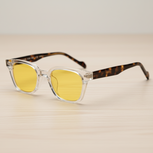 Dana Night Driving Glasses (Yellow Tint) - Clear Square Acetate Frame
