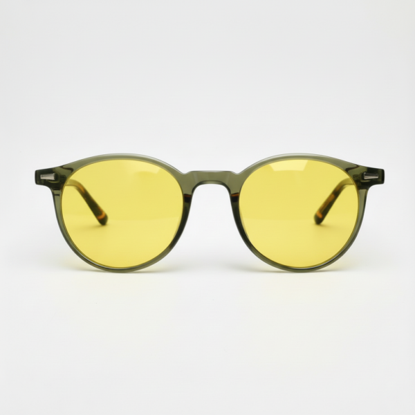 Ida Night Driving Glasses (Yellow Tint) - Green Round TR90 Frame