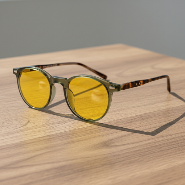 Ida Night Driving Glasses (Yellow Tint) - Green Round TR90 Frame