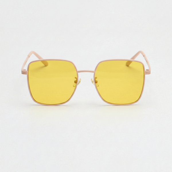 Jade Night Driving Glasses (Yellow Tint) - Gold Square Metal Frame