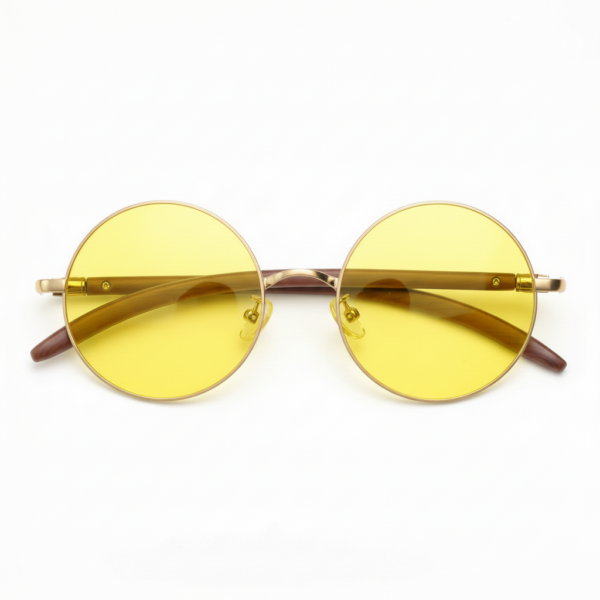 Jo Night Driving Glasses (Yellow Tint) - Gold Round Metal Frame