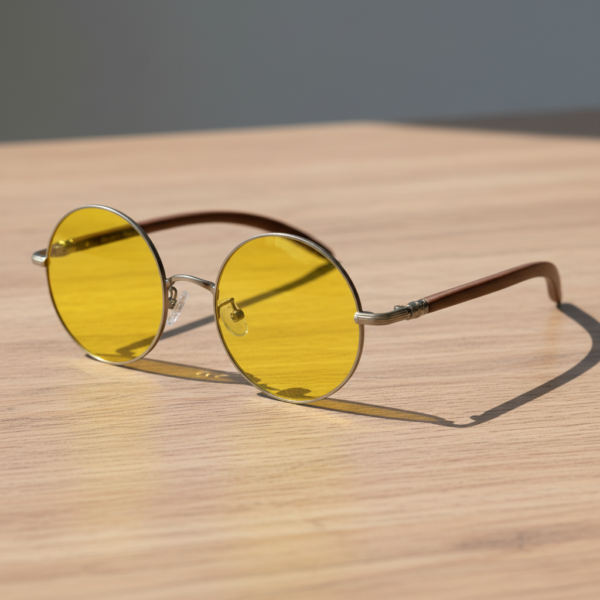 Jo Night Driving Glasses (Yellow Tint) - Gold Round Metal Frame