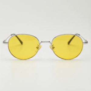 June Night Driving Glasses (Yellow Tint) - Silver Round Stainless steel Frame