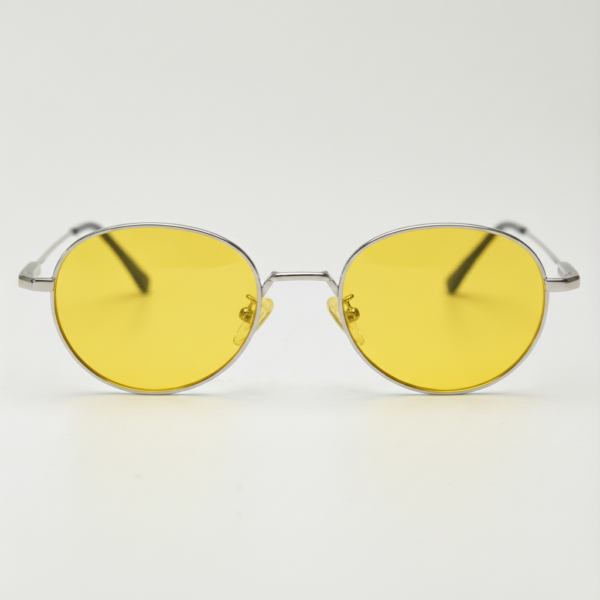 June Night Driving Glasses (Yellow Tint) - Silver Round Stainless steel Frame