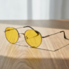 June Night Driving Glasses (Yellow Tint) - Silver Round Stainless steel Frame