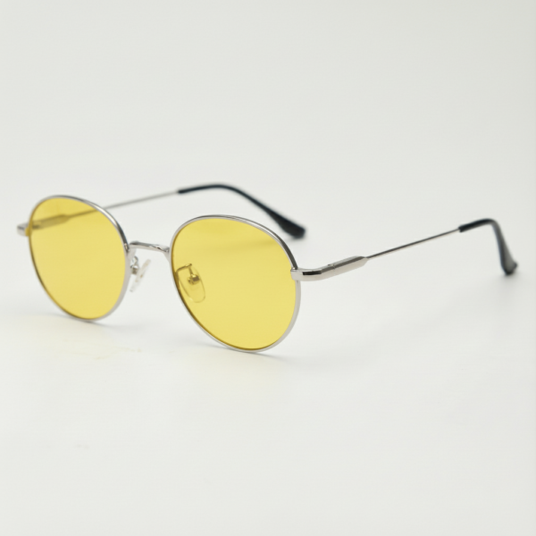 June Night Driving Glasses (Yellow Tint) - Silver Round Stainless steel Frame