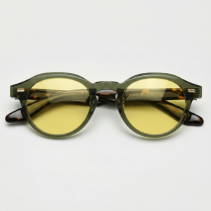 Lena Night Driving Glasses (Yellow Tint) - Olive green Round TR90 Frame
