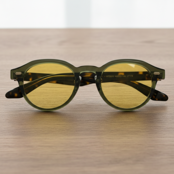 Lena Night Driving Glasses (Yellow Tint) - Olive green Round TR90 Frame