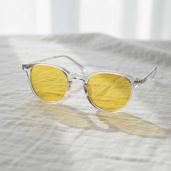 lora-yellow-tinted-lens-night-driving-glasses-clear-round-tr90-frame-lifestyle-5c16dcfa_74e6e2dd-554e-4d2f-af45-34117fbb8462 Lora yöajoihin tarkoitetut silmälasit (keltainen sävy) - Pyöreä Clear -kehys, TR90