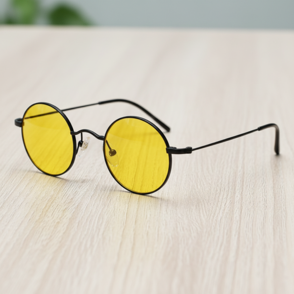 LVY Night Driving Glasses (Yellow Tint) - Matte black Round Titanium Frame