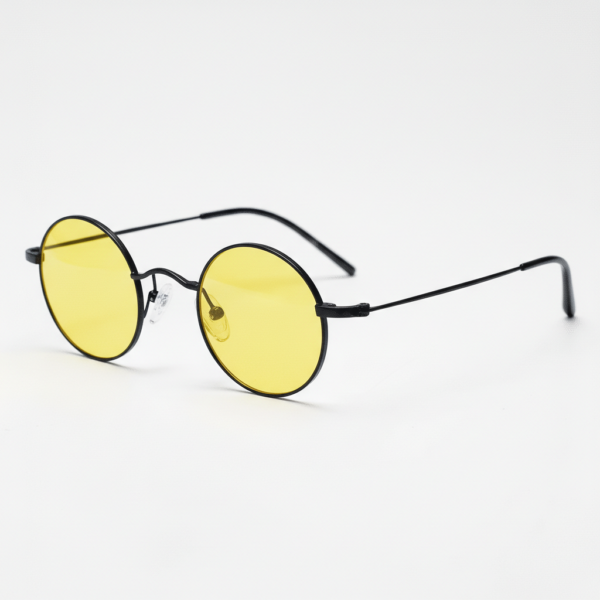 LVY Night Driving Glasses (Yellow Tint) - Matte black Round Titanium Frame