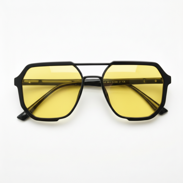 Poppy Night Driving Glasses (Yellow Tint) - Glossy black Geometric TR90 Frame