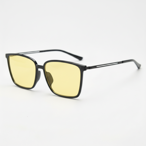 Sally Night Driving Glasses (Yellow Tint) - Glossy black Square TR90 Frame