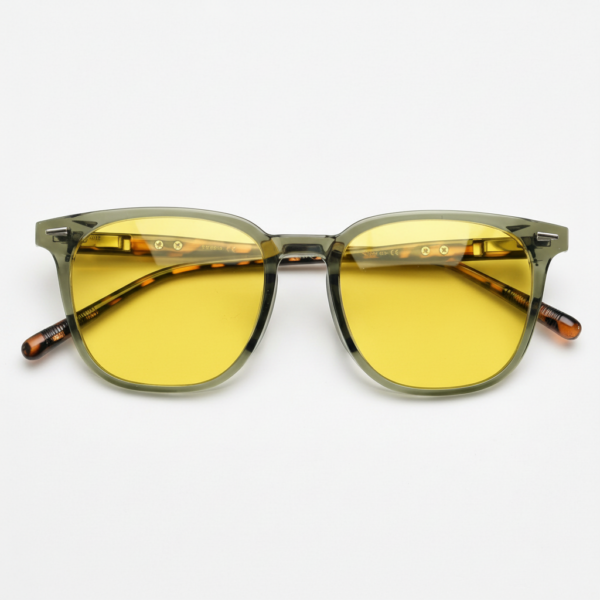 Sherry Night Driving Glasses (Yellow Tint) - Olive green Square TR90 Frame