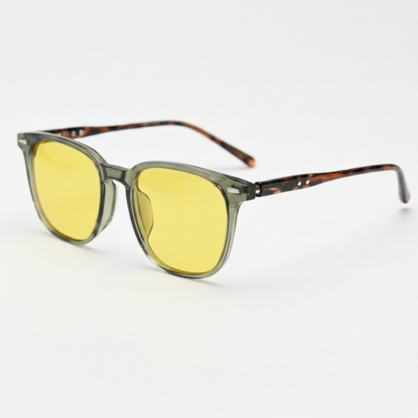 Sherry Night Driving Glasses (Yellow Tint) - Olive green Square TR90 Frame