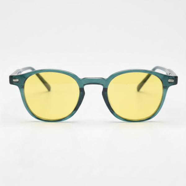Tina Night Driving Glasses (Yellow Tint) - Green Round TR90 Frame