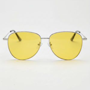 Zoe Night Driving Glasses (Yellow Tint) - Silver Aviator Metal Frame