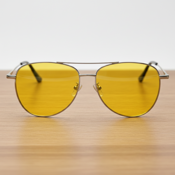 Zoe Night Driving Glasses (Yellow Tint) - Silver Aviator Metal Frame