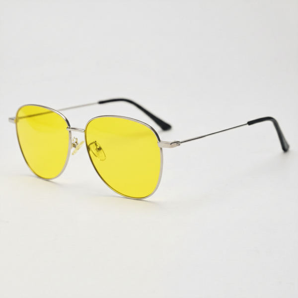 Zoe Night Driving Glasses (Yellow Tint) - Silver Aviator Metal Frame