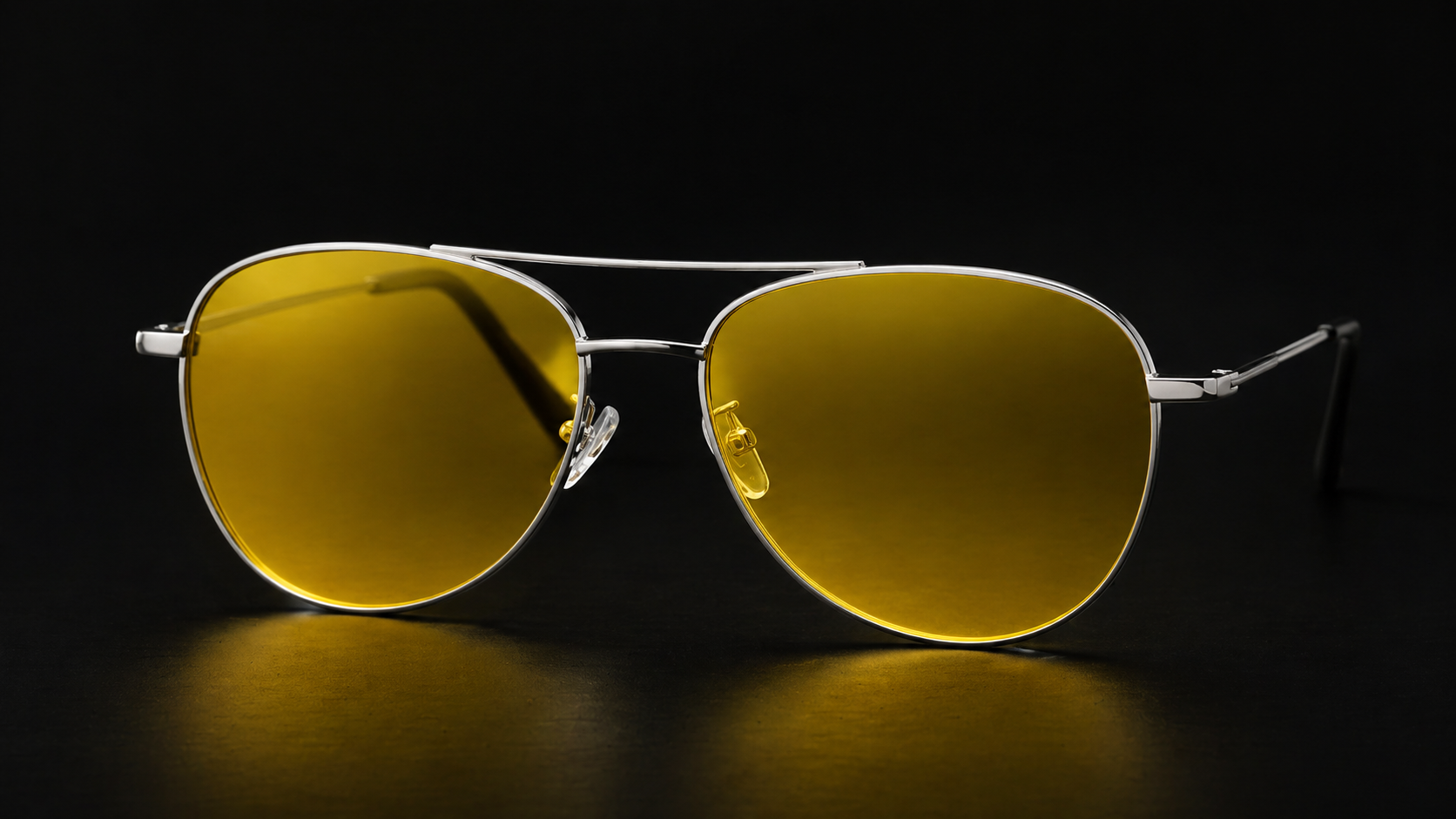 ZOE silver aviator night driving glasses with yellow lenses